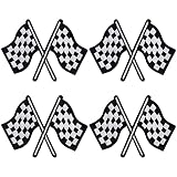 JKJF 4 Pcs Racing Flag Embroidery Patches Checkered Flag Iron on Patches Racing Car Sew On Applique Badge for Clothes Backpack Shoes Jacket Jeans Hat