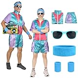 Aomig 90s Hip Hop Outfit 80s Fashion Shell Suit Costume, 80s 90s Costume Outfits Sportswear for Disco with Headband Wristbands, 1980s Disco Fancy Dress Retro Tracksuit for Halloween Carnival Party(M)