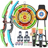 HYES 2 Pack Bow and Arrow Toy with 29" Dart Board, Light Up Archery Set with 24 Suction Cup Arrows, Indoor Outdoor Toys Gifts for 3 4 5 6 7 8 9 10 11 12 Year Old Boys Girls