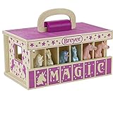 Breyer Bandai Unicorn Magic Wooden Stable Playset, 6 Stablemates 10cm 1:32 Scale Unicorn Toys And Wood Carrying Stable, Plastic Animal Figures Make Great Unicorn Gifts For Girls And Boys