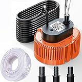 Lnicez 3000L/H Submersible Water Pump, Powerful Portable Water Pump(75W) with 5m Drainage Hose & 7.5m Upgraded Power Cord for Swimming Pools, Fish Tank, Pond,3 Nozzles (Orange)