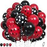Paready Ladybug Balloons, 60pcs Red Black Polka Dots, 12 Inch Latex, Perfect for Kids Adults Birthday, Wedding, Graduation, Baby Shower, Ladybug Theme Party, Unisex Children, Unisex Adult