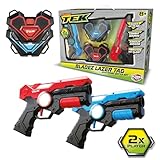 Bladez Toyz Laser Tag Game for Kids with 15M Range & Sensor Armour - 2 Player Shoot Lazer Tag Game - Laser Guns for Kids with Combat Sounds - Lazer Tag Gun Set with Vibration Hit Alert (Red/Blue)