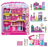Barbie Mini Barbie Land DreamHouse & 3 Playsets with 4 1.5-Inch Dolls, Doll House Furniture & Accessories, Includes Pet Boutique, Hair Salon, & SuperMarket, JGL31