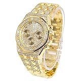 HALUKAKAH Diamonds Gold Watch for Men, 18k Real Gold Plated 20mm Width Quartz Wristband 22cm, Free Giftbox