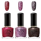 3PCS Glitter Nail Polish Set - Ultra Sparkly Purple Red, Black-Brown & Violet Nail Polish, Water-based High Shine Long Lasting Chip Resistant, Vegan & Quick Dry Formula Nail Varnish Waterproof