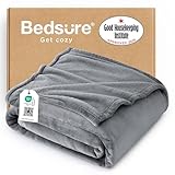 Bedsure Fleece Throw Blanket for Bed - Soft Cosy Fluffy Blankets for Sofa, Warm Double Throws for Audlts, Silver Grey, 150x200 cm