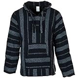 Siesta Baja Hoodie - Mexican Jerga Hooded Top - Hippie Festival Jumper for Men and Women - Dark Grey Stripe - XXL