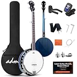 ADM 5 String Beginner Banjo Kit with Remo Head, Closed Back Full Size Banjos in 24 Bracket with Free Lessons & Starter Accessories for Adult and Teenager blue