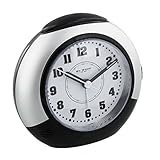 Widdop Bingham Silent Flow Seconds Alarm Clock, Black/Silver, No Ticking, Snooze Function and Light