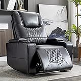 Miyemo Lift Chair Recliners for Elderly, Power Recliner Chair with USB-Port & LED, Hand in-Arm Storage, PU Leather Recliner Sofa with Tray Table, 2 Cup Holders, Black