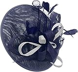 Caprilite Navy and White Sinamay Big Disc Saucer Fascinator Hat for Women Weddings Headband