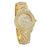 JewelryWe Men Women Watches Gold Tone Alloy Quartz Watch Stylish Rhinestone Business Casual Dress Wristwatches for Fathers Day