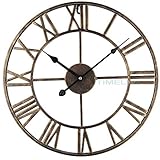 Timelike Stunning Silent Skeleton Indoor/Garden Large Wall Clock Roman Numeral Open Face Metal Clock Round Iron