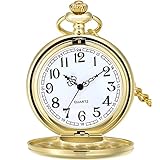 Quartz Pocket Watch with Stainless Steel Chain, Round Vintage Pocket Watch Smooth Gold Retro PocketWatchs Mechanical Movement Pocketwatch for Men Women Daily Life, Shopping, Parties, Gifts(gold)