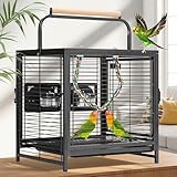 VIVOHOME 48cm Wrought Iron Bird Travel Carrier Cage with Handle Bird Transport Cage With Wooden Perch Portable Parrot Cage with Pullable Tray for Parrots Conures Lovebird Cockatiel Parakeets