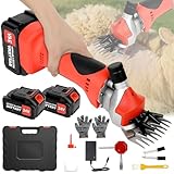 WUDLEP Cordless Electric Professional Sheep Shears, 500W Motor, 2800 RPM, 9-Tooth Blade Sheep Clippers with 2 PCS Rechargeable Lithium Battery, Red Heavy Duty Animal Grooming Clippers for Sheep Goats