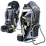DROMADER Baby Carrier Backpack - Toddler Hiking Backpack with Sun Canopy, Rain Cover, Insulated Pouch, Changing Mat & One-Hand Foldable Frame - Black and Yellow