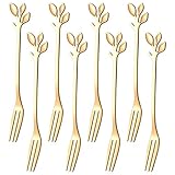 AnSaw 8-Pc Gold Mini Leaf Fruit Forks Set - 4.7" Elegant Stainless Steel Dessert, Appetizer, Cake & Salad Forks - Perfect for Cocktail Parties & Home Use