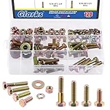 Glarks 120Pcs 5/16"-18 Grade 8 Coarse Thread Hex Bolt and Nut Set With Flat and Lock Washers - 4 Sizes: 3/4", 1", 1-1/4", 1-1/2" Cap Screws Kit