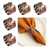 Utalek Leaf Shape Napkin Rings Set of 6, Bronze Napkin Rings Metal Napkin Ring Holders for Dinner Party, Wedding, Banquets,Thanksgiving, Holiday Table Settings