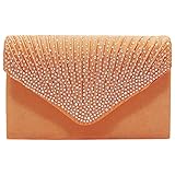 wocharm Womens Ladies Satin Diamante Clutch Bag Envelope Handbag Evening Bridal Bag Wedding Fashion Prom Vintage Shoulder Bags(Orange)