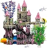 HFZCV Aquarium Castle Decorations, Resin Ancient Castle for Fish Tank with Randomly Color Plants Decor Accessories for Freshwater and Saltwater Fish Tanks