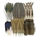 48Pcs Craft Feathers Decorations, Natural Craft Feathers Assorted Colors Peacock Feather Bulk Turkey Hat Feather Decors, Pheasant Feathers for Crafting DIY Jewelry Wedding Party Parade Supplies