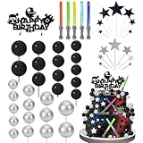 Star Cake Toppers Set 51Pcs Galaxy Lightsaber Cupcake Topper Balls Decorations for Birthday Space Wars Themed Party Supplies