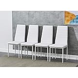 Panana Set of 4 Modern Dining Chairs Kitchen Chair Leather with Solid Metal Legs (4Chair, White)