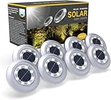 Torchtree Solar Lights Outdoor Garden,600mAh Solar Ground Lights, 8 LED Solar Disk Lights for Garden Lawn Pathway Yard Landscape Walkway（8 Pack Bright White） ﻿