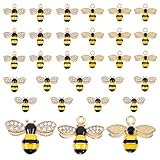 30 Pcs Enamel Alloy Honey Bee Charms for Bracelets Metal Bee Charms for Jewelry Making Cute Enamel Bee Pendants with Rhinestones 3 Style Honeybee Embellishments for DIY Crafts Honey