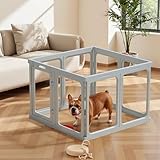 Gardner Pet Acrylic Pet Playpen, Transparent Dog Pen Indoor with Door, Puppy Pen Easy Assemble & Cleaning, Transparent Dogs Fence Indoor, Suitable for Puppy/Cat/Small Animals, 61 cm H (8 Panel, Grey)