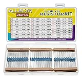 ALLECIN 25 Values 1/4W Resistor Kit From 1 Ohm to 1M Ohm 1/4 Watt 1% Metal Film Resistors Assortment