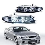 CKCD Headlights Compatible for 9th Gen Nissan Skyline R33 GTS GTST 1993-1995,with LED Bulb, Pair