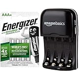 Energizer Rechargeable Batteries AAA, Recharge Power Plus, Pack of 4 & AmazonBasics Ni-MH AA & AAA Battery Charger With USB Port