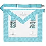 THE MASONIC COLLECTION - Worshipful Master WM/PM Leather Apron - Sky Blue - Silver Pated Levels & Ball Chains with Pockets - Freemason Gifts For Men