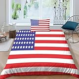AAHARYA American Flag Bedding Set 3D National Flag Duvet Cover Set Soft Microfiber Quilt Cover with Pillowcases Single（135x200cm）