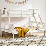 Vida Designs Milan Triple Bunk Bed, Three Sleeper, Solid Pine Wood Frame, Kids Children, Double 4 Foot 6, Single 3 Foot, White