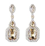 Clearine Vintage Antique Wedding Bridal Statement Costume Diamante Crystal Gemstone Clip On Non-Pierced Dangle Drop Earrings for Women Yellow Topaz Gold-Toned