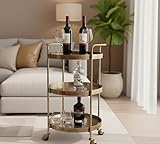 Maison Des Cadeaux Vintage Rustic Gold 3 Tier Bar Wine Beer Drinks Serving Trolley Cart