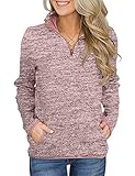 iWoo Ladies Sweatshirt Stylish Soft Jumper Casual Loose Fit Plain Large Thin Womens V Neck Pullover Clothing with Pockets Pink L