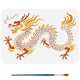 FINGERINSPIRE Dragon Stencils with a Paint Brush 29.7x21cm Reusable Chinese Dragon Stencil PET Chinese Mythological Animals Decoration Stencils Animal Themes Template for Wood Wall Fabric