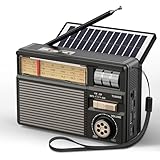 PRUNUS J-139 Portable Vintage Radio, Retro Bluetooth Speaker, FM/AM/SW, TF Card/USB Playback, USB-C/Solar Battery Operated Radio, Lanyard, Transistor Radios, Small Radios