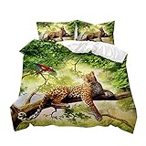 Sticker Superb. 3D Animals Bedding Set for Boys and Girls Soft Polyester Zipper Duvet Cover and Pillowcase 50x75 cm Single Double Queen Bed, Leopards and Parrots (Colour 3,200 x 200 cm)