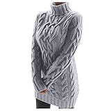 Turtle Neck Long Jumpers Dresses for Women Oversized Cable Knit Jumper Dress Women's Jumper Knitted Sweater Dress Turtle Neck Long Sleeve Pullover Midi Dress Fall Winter Pullover Jumpers（Grey，XL）