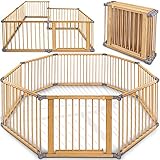 KIDUKU® Wooden Baby Child Playpen XXL Foldable Incl. Door, Consisting of 8 Panels, Individually Adjustable Large Play Pen Portable for Toddlers