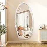 JJUUYOU Wall Mirror Irregular Bathroom Mirrors for Wall Wood Frame Wavy Mirror 100x50 cm Large Asymmetrical Vanity Hanging Mirrors Farmhouse Tempered Glass Horizontally or Vertically Old White