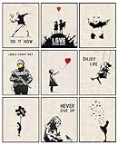 INFUNLY 9 Set Banksy Canvas Wall Art 8x10inch Banksy Wall Art Prints Unframed Panda Prints Banksy Posters Pictures Graffiti Street Wall Art Inspirational Quotes Art Wall Poster for Bedroom Living Room