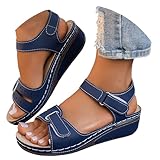 Sandals For Women Size 5 Ankle Strap Adjustable Open Toe Ladies Shoes Wide Fit Cushion Walk Leather with Arch Support Outdoor Anti-Slip Platform
